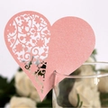 Pink glitter heart place cards for wine glasses with laser cut floral patterns - Pink
