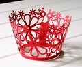 Red laser-cut cupcake wrapper featuring number 1 and floral patterns for first birthday - 5x5x8CM / Pearlescent Red