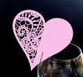 Pink heart laser-cut lace name place cards for wedding glasses and table decorations - Pink