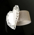 Close-up of laser-cut heart pattern on white paper napkin ring for wedding decor - Fine Hollow Heart (MJK-5)