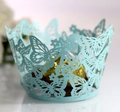 Light blue butterfly and flower laser cut cupcake wrappers for wedding parties - 5cm / Pearl Pale Blue