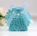 Laser-cut butterfly wedding favor box in Tiffany blue with a matching chiffon ribbon bow - Tiffany Blue