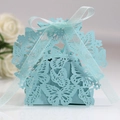 Light blue butterfly hollow gift box with elegant ribbon and laser-cut paper patterns - Pearl Pale Blue