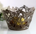 Brown laser-cut cupcake wrappers with hollow butterfly pattern for wedding party decoration - 5cm / Coffee