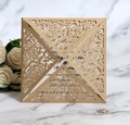 Elegante invito dorato tagliato al laser con motivo a rose e inserto bianco incluso - Beige Oro