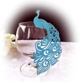 Detailed laser-cut light blue peacock paper place card for wedding glass decoration - Sky Blue