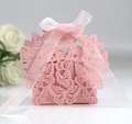 Pink laser-cut candy gift box with butterfly patterns and pink organza ribbon - Pink