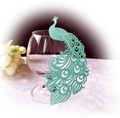 Laser-cut peacock paper place card in mint green for elegant wedding glass decoration - Tiffany Blue