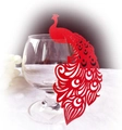 Detailed laser-cut red peacock glass card for wedding decorations on white background - Pearlescent Red