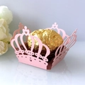 Pink laser-cut crown paper chocolate box for wedding sweets and party favors - Pink