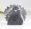 Elegant laser-cut butterfly gift box in dark grey metallic paper with white ribbon bow - Silver Charcoal
