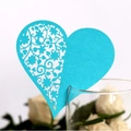 Peacock blue heart-shaped laser-cut place card for wine glass at wedding events - Sky Blue
