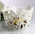 Elegant white butterfly laser-cut cupcake wrapper with floral pattern for wedding decor - 5cm / Ivory