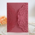 Laser cut burgundy lace invitation cover made of premium pearlescent paper for weddings - Dark Red