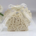 Elegant white laser-cut butterfly candy box with a delicate white organza ribbon bow - Jewelry Star/Beige