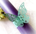 Mint green laser-cut butterfly napkin ring with intricate pattern for wedding decor - Tiffany Blue