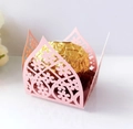 Pink laser-cut paper chocolate wrapper with floral hollow pattern for party favors - Pink