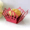Pink laser cut crown chocolate box with hollow heart design and shimmer paper finish - Red