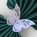 Iridescent laser-cut butterfly napkin ring in gradient purple and blue on green satin - Mirror Iridescent