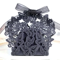 Elegant black laser-cut butterfly favor box with ribbon for weddings and parties - Black Khaki