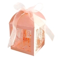 Scatola per caramelle rosa tagliata al laser con motivi di uccelli e nastro decorativo - Rosa