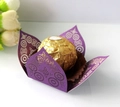 Elegant purple laser-cut chocolate paper lace wrap with gold accents for wedding favor boxes - Dark Purple