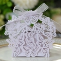 Elegant light purple laser-cut butterfly candy box with white organza ribbon bow - Light Purple