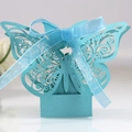 Boîte cadeau papillon bleu clair découpée au laser avec ruban satin pour mariages - Bleu Tiffany