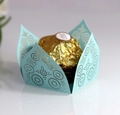 Laser cut light blue paper favor box base for chocolate with elegant floral pattern - Pearl Pale Blue