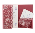 Deep red laser cut hollow wedding invitation set with purple floral inner page card - Dark Red