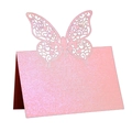 Marque-place papillon découpé au laser avec paillettes roses pour décoration de mariage - Design Papillon / Rose
