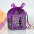 Laser cut purple cross candy box with ribbon for church wedding and gift favors - Deep purple