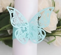 Light blue laser-cut butterfly napkin ring with hollow floral texture for wedding decor - Pearl Pale Blue