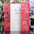 Laser cut red lace wedding invitations with floral pattern and white insert card - Red