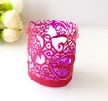 Deep purple laser-cut leaf pattern paper candle cover with soft LED tealight - Pearlescent Red