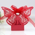 Elegant laser-cut red butterfly wedding favor box with ribbon for candies and chocolates - Pearlescent Red