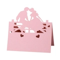 3D lasergeschnittene rosa Tischkarte mit romantischer Pärchen-Silhouette und Herzen - Rosa