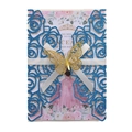 Navy blue glitter laser-cut invitation with gold butterfly and floral rose design - Glitter Royal Blue