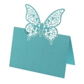 Teal laser-cut butterfly place card for weddings with hollow heart patterns - Butterfly Design / Tiffany Blue