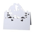 Elegante lasergeschnittene Platzkarte zur Hochzeit mit Schmetterling und Paar-Silhouette in Weiß - Weiß