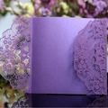Navy blue laser cut wedding invitation with elegant hollow lace floral pattern - Dark Purple