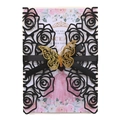 Laser cut black rose invitation with gold butterfly for Quinceañera celebration - Glitter Black
