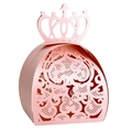Pink laser-cut crown paper candy box with heart pattern for wedding gift packaging - Pink