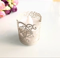 White laser-cut decorative leaf pattern lampshade sleeve with a white LED candle - Pearlescent Silver White