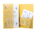 Elegant laser-cut floral wedding invitation in gold finish with printed inner card - Gold