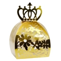 Elegant gold laser-cut hollow crown and flower candy gift box for wedding favors - Reflective Gold