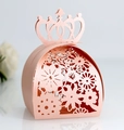 Pink pearlescent crown hollow candy box with floral laser cut patterns for weddings - Pink