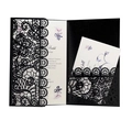 Elegant black laser cut wedding invitation with lace patterns and floral inner card - Black