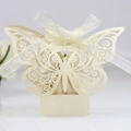Elegant beige laser-cut butterfly wedding favor box with white organza ribbon - Jewelry Star/Beige