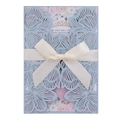 Elegant laser-cut light blue wedding invitation with butterfly patterns and ribbon bow - Fog Blue